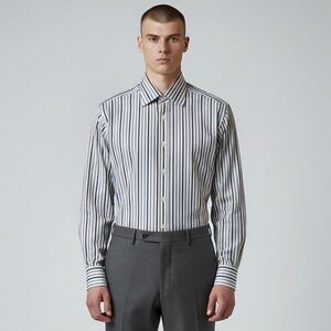 Turnbull Asser London Dress Shirt Mens Blue 17-43 cm Striped Cotton Made England